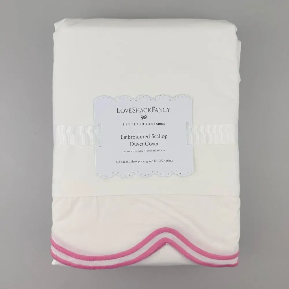 LoveShackFancy X Pottery Barn Teen Embroidered Scallop Duvet Cover FULL/QUEEN
